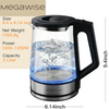 MEGAWISE Electric Glass Kettle 2L, LED Light, Auto Shut-Off