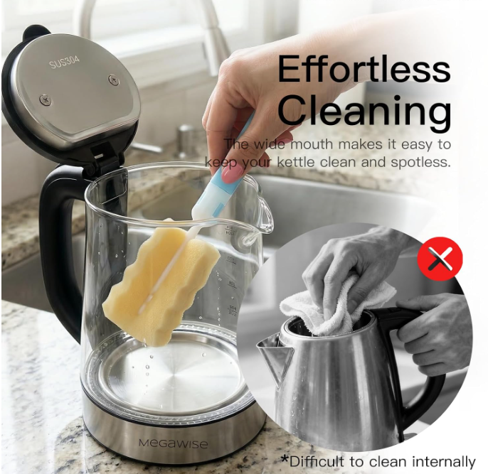 MEGAWISE Electric Glass Kettle 2L, LED Light, Auto Shut-Off