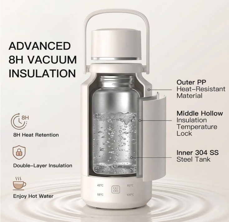 MEGAWISE 1L Portable Electric Heating Kettle with Boil Dry Protection