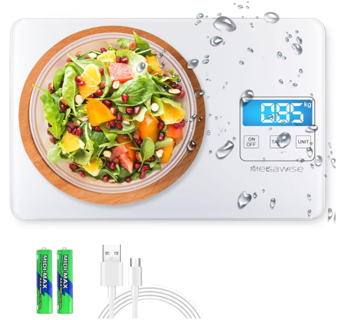 MegaWise Digital Kitchen Scale – 33lb/15kg Waterproof & Rechargeable Food Scale, 1g/0.04oz Precision, 5-Unit Conversion, LCD Display, Tare Function – for Baking, Cooking, and Meal Prep (2)