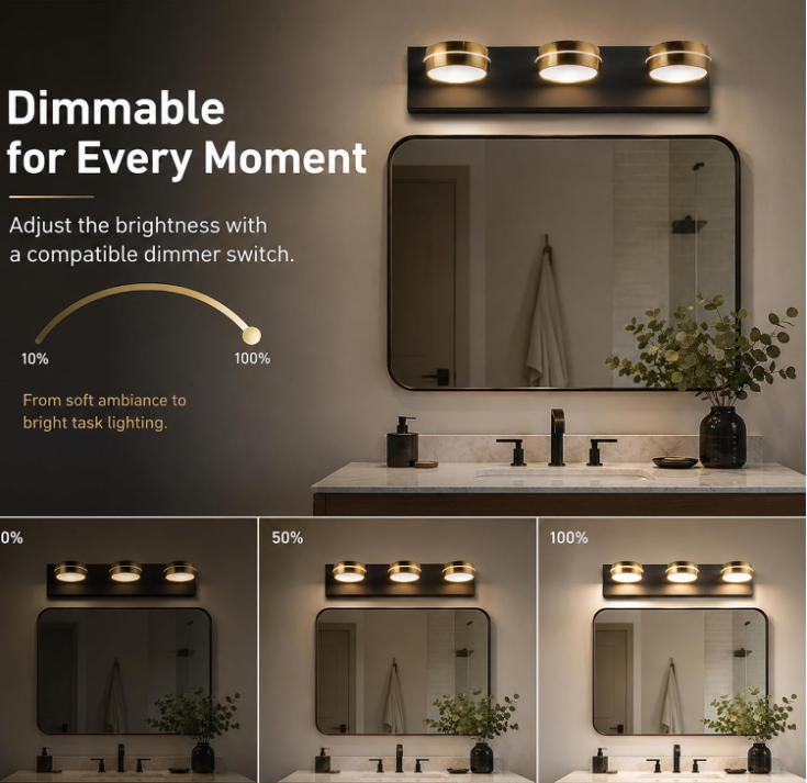 MEGAWISE 18W 5500K dimmable LED Bathroom Vanity Light Fixture, Chrome Round