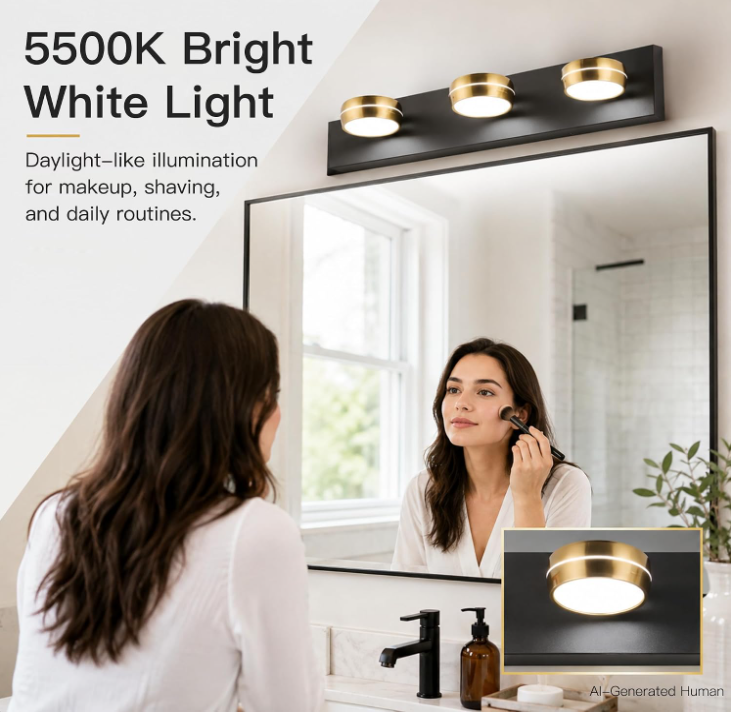 MEGAWISE 18W 5500K dimmable LED Bathroom Vanity Light Fixture, Chrome Round