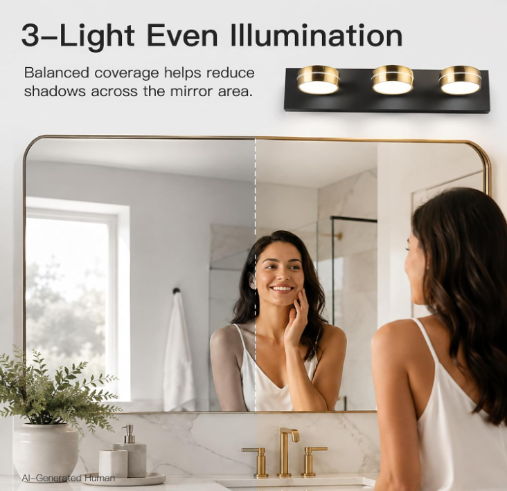 MEGAWISE 18W 5500K dimmable LED Bathroom Vanity Light Fixture, Chrome Round