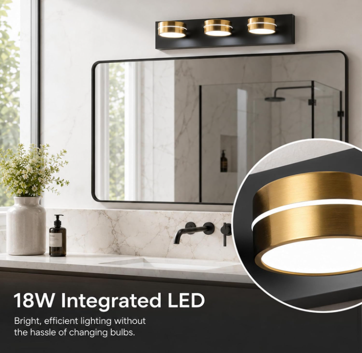 MEGAWISE 18W 5500K dimmable LED Bathroom Vanity Light Fixture, Chrome Round