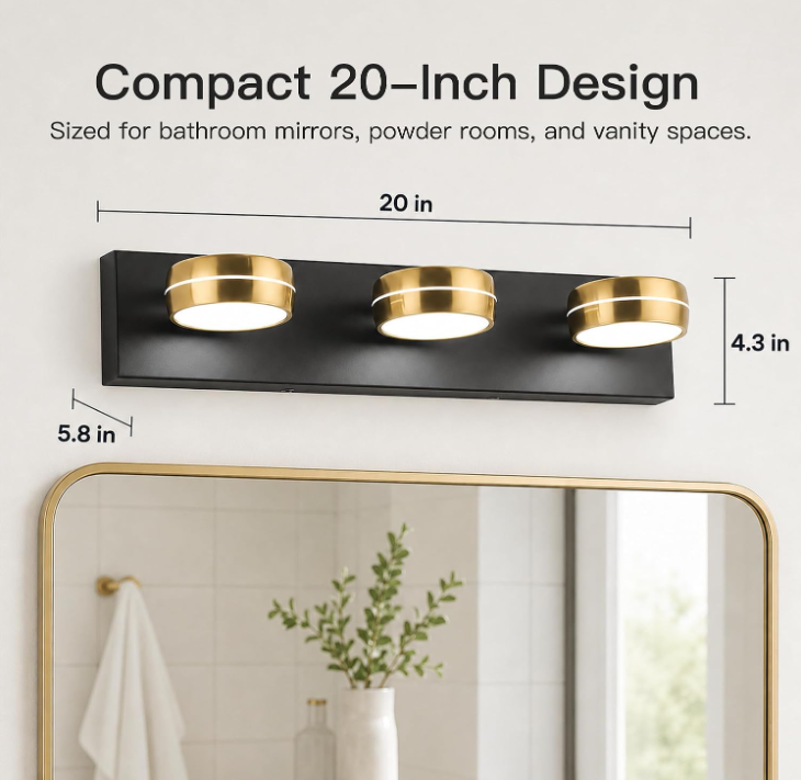 MEGAWISE 18W 5500K dimmable LED Bathroom Vanity Light Fixture, Chrome Round