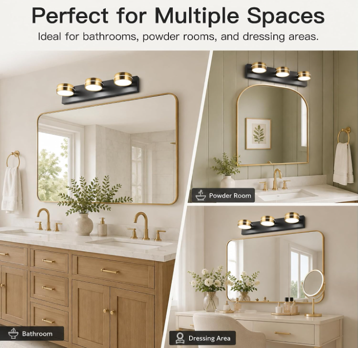 MEGAWISE 18W 5500K dimmable LED Bathroom Vanity Light Fixture, Chrome Round