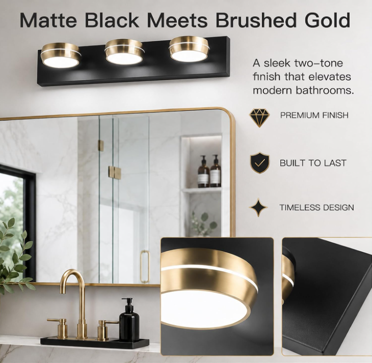 MEGAWISE 18W 5500K dimmable LED Bathroom Vanity Light Fixture, Chrome Round