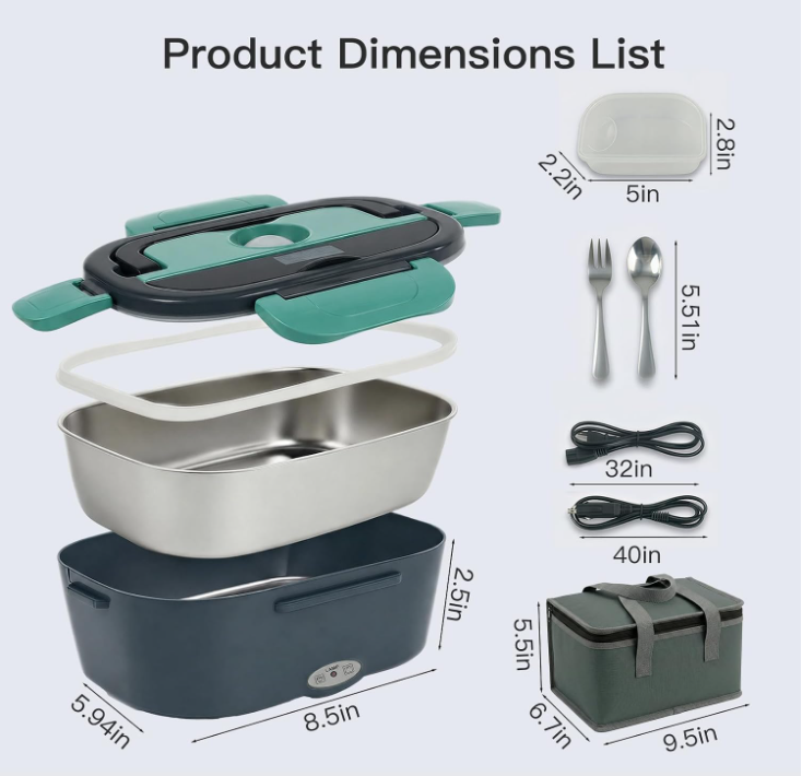 MEGAWISE Portable Electric Lunch Box, 1.5L Heated Food Warmer