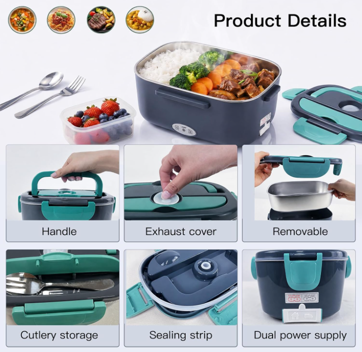 MEGAWISE Portable Electric Lunch Box, 1.5L Heated Food Warmer