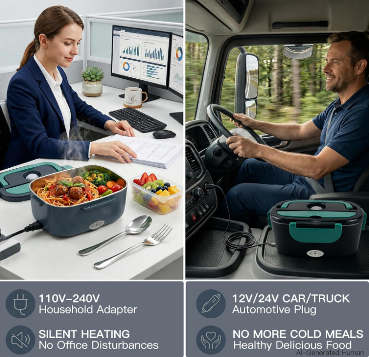 MEGAWISE Portable Electric Lunch Box, 1.5L Heated Food Warmer