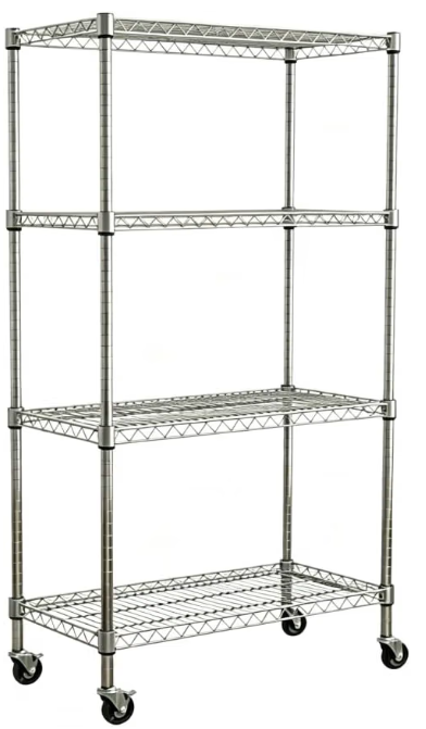 MEGAWISE 4-Tier Chrome Wire Shelving with Wheels, Adjustable Metal Storage Rack for Home Garage Kitchen Pantry, 35.71