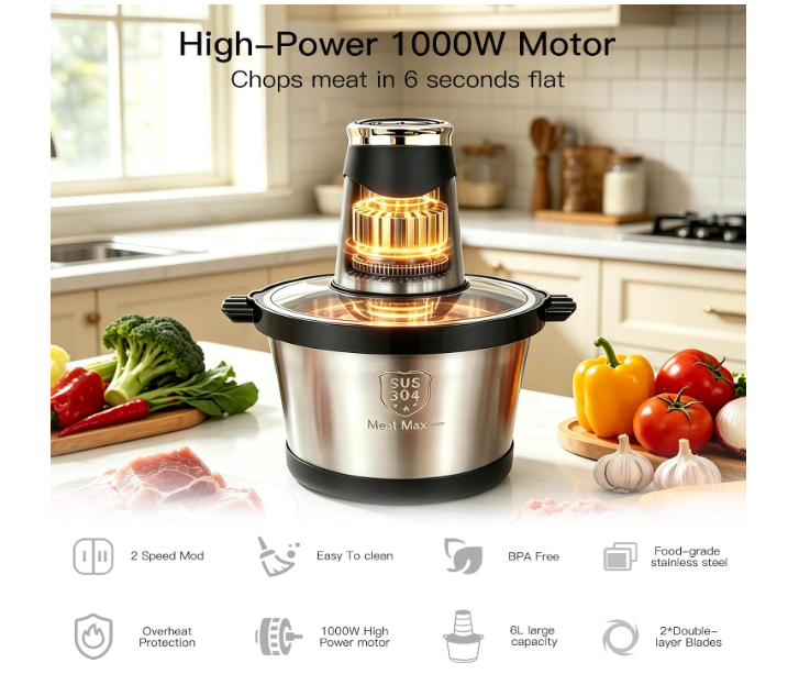 MEGAWISE 500W Meat Grinder Food Chopper, 5L Stainless Steel for Kitchen