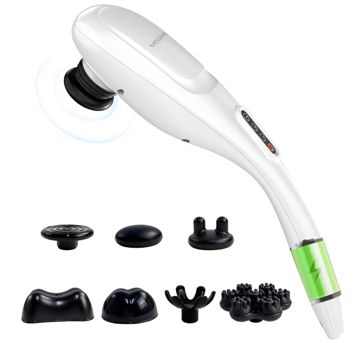 MEGAWISE Cordless Hand Massager, Deep Tissue Massager with 5 Massage Heads