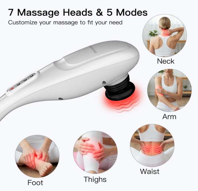 MEGAWISE Cordless Hand Massager, Deep Tissue Massager with 5 Massage Heads