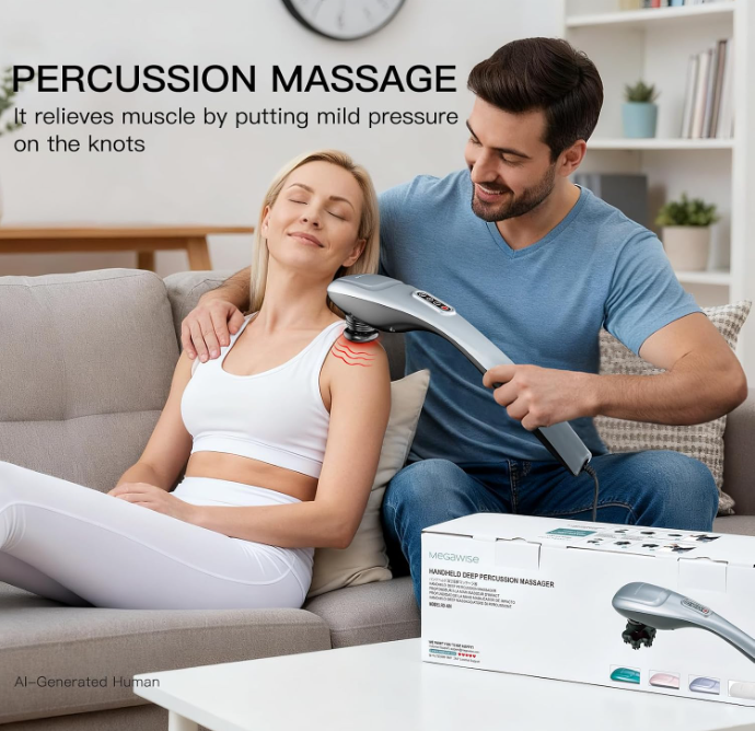 MEGAWISE Handheld Massager, Deep Tissue Percussion Massager with 6 Heads
