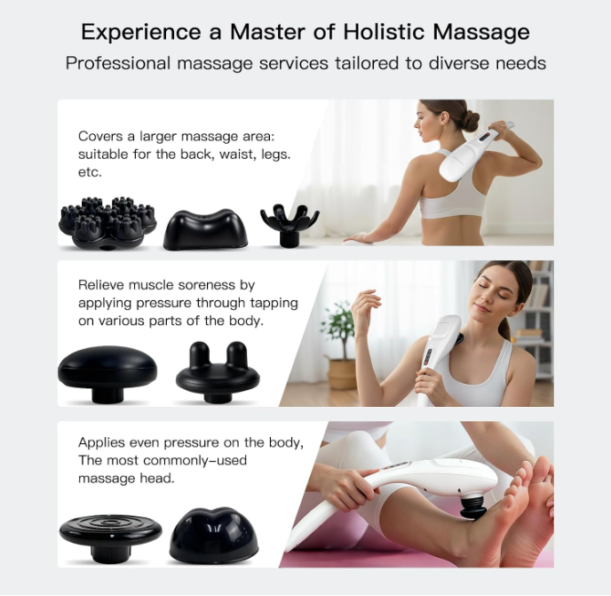 MEGAWISE Cordless Hand Massager, Deep Tissue Massager with 5 Massage Heads