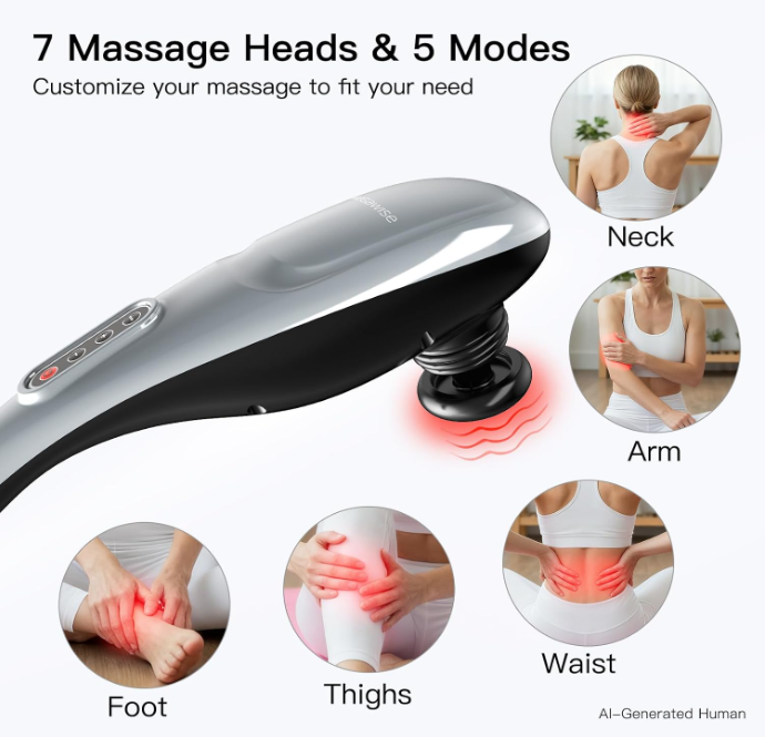 MEGAWISE Handheld Massager, Deep Tissue Percussion Massager with 6 Heads