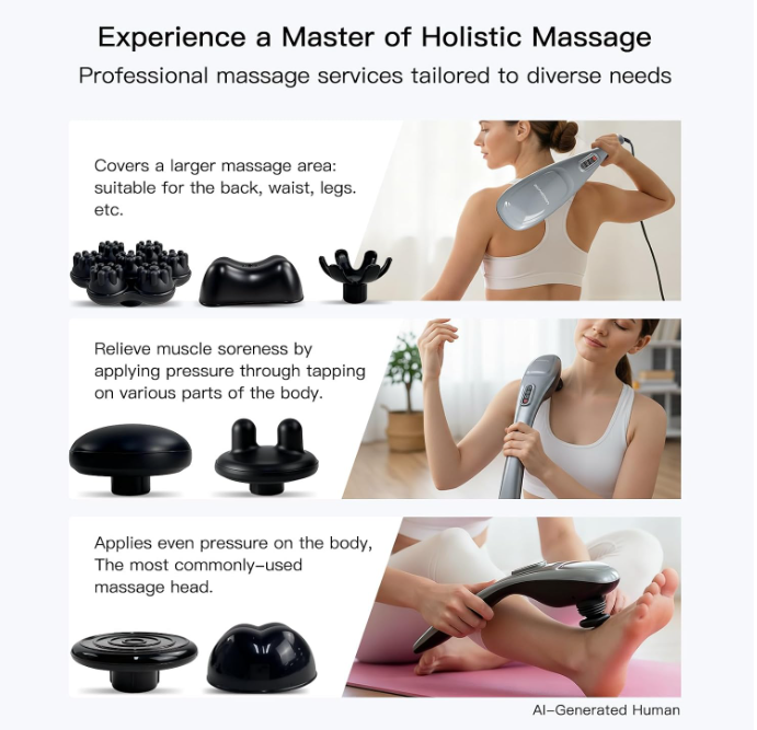 MEGAWISE Handheld Massager, Deep Tissue Percussion Massager with 6 Heads