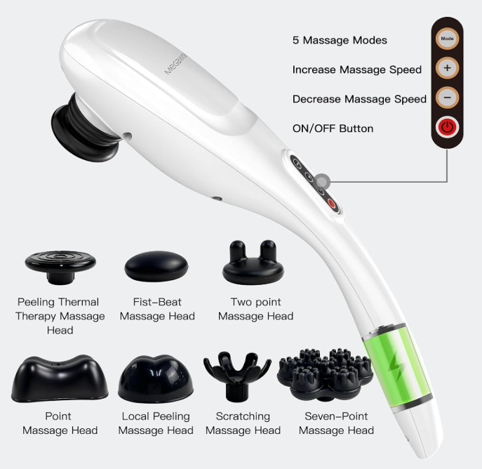 MEGAWISE Cordless Hand Massager, Deep Tissue Massager with 5 Massage Heads