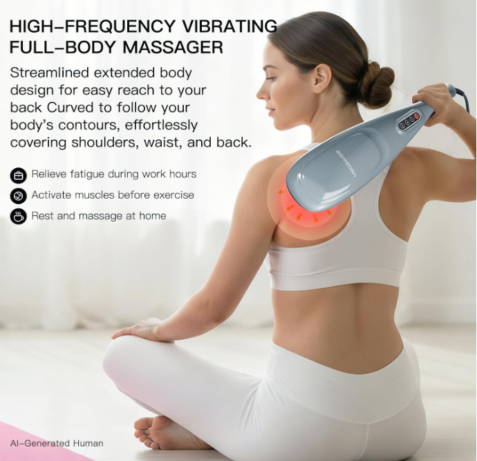 MEGAWISE Handheld Massager, Deep Tissue Percussion Massager with 6 Heads