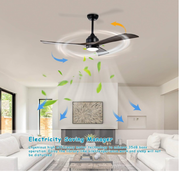 MEGAWISE 52-inch Ceiling Fan with Lights, Quiet 6-Speed Reversible DC Motor