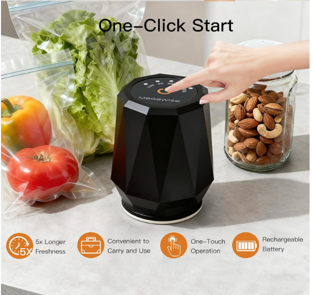 MEGAWISE Handheld Vacuum Sealer, Cordless Rechargeable Food Saver Pump