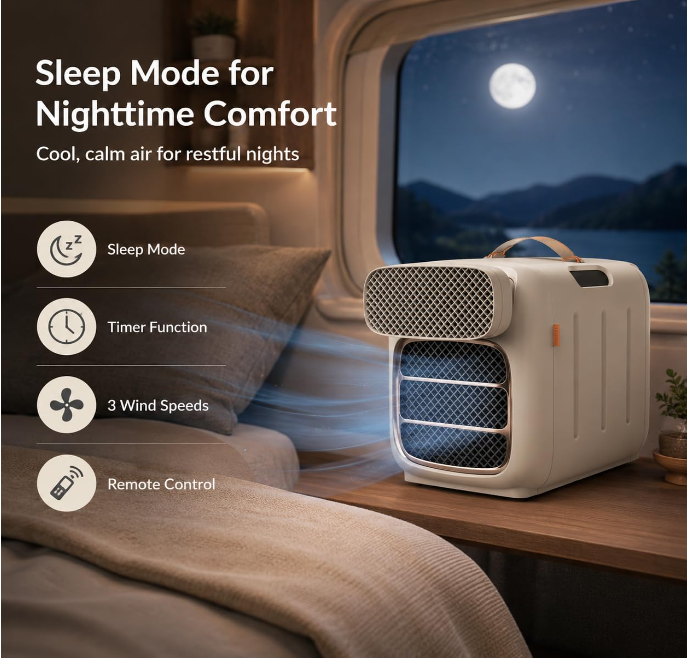 MEGAWISE Portable Air Conditioner and Heater, 420W 110V Compact AC Unit with Remote Control, 1400W Cooling Capacity, 800W Heating, Dehumidifier, Fan, Sleep Timer, Champagne