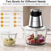 MEGAWISE Food processor with 500W powerful copper-core motor, Electric Food Chopper with Meat Grinder & Vegetable Chopper, 2 Bowls (0.6L & 3L Glass Bowls),Double-layer blades for Fruits/Meat/Nuts