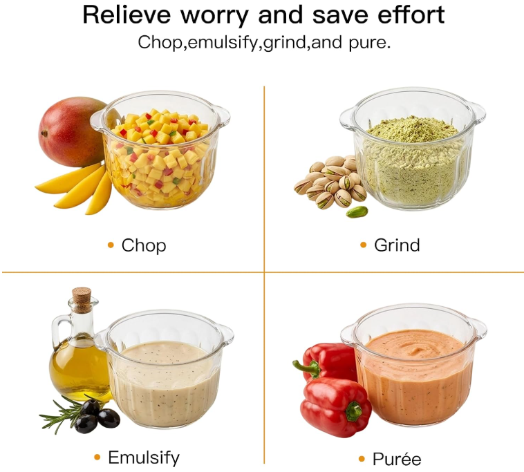 MEGAWISE Food processor with 500W powerful copper-core motor, Electric Food Chopper with Meat Grinder & Vegetable Chopper, 2 Bowls (0.6L & 3L Glass Bowls),Double-layer blades for Fruits/Meat/Nuts
