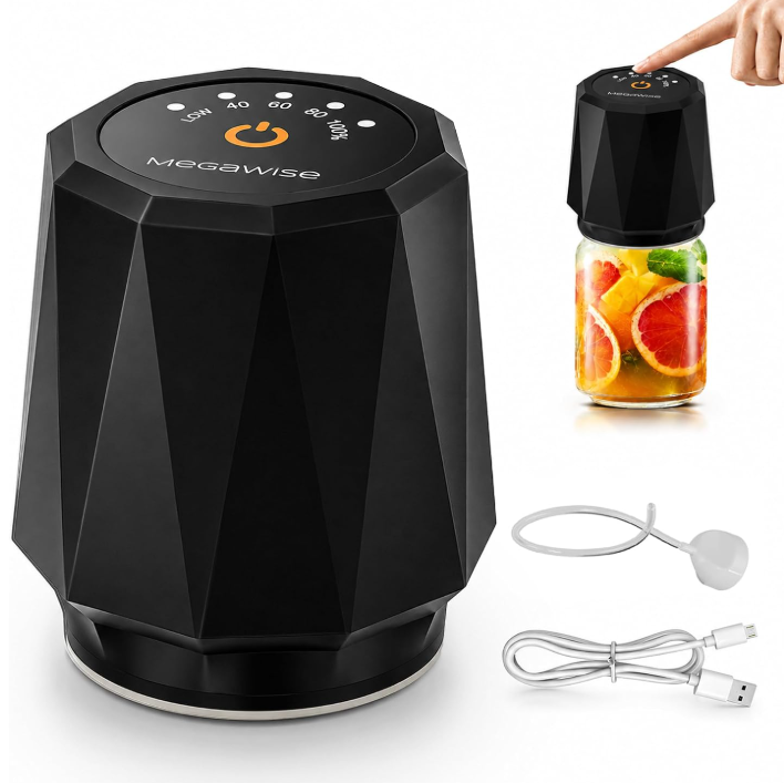 MEGAWISE Portable Vacuum Sealer, 58kPa, Cordless, One-Touch Pump