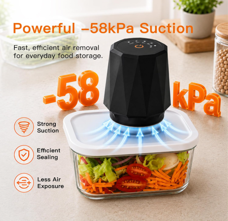 MEGAWISE Portable Vacuum Sealer, 58kPa, Cordless, One-Touch Pump