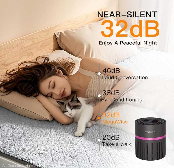 MEGAWISE Home Air Purifier, True HEPA, 6-Speed, for 215 sq ft