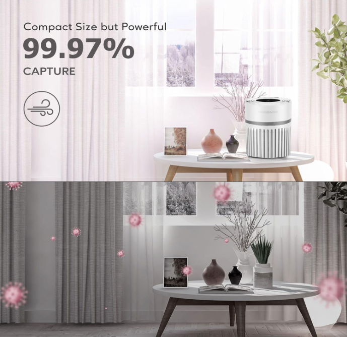 MEGAWISE EPI810 Air Purifier for Small Rooms | Captures Dust, Smoke, Pet Hair | Ideal for Home, Office, Bedroom