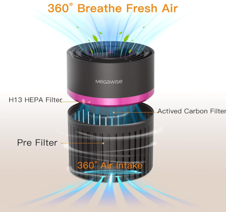 MEGAWISE Home Air Purifier, True HEPA, 6-Speed, for 215 sq ft