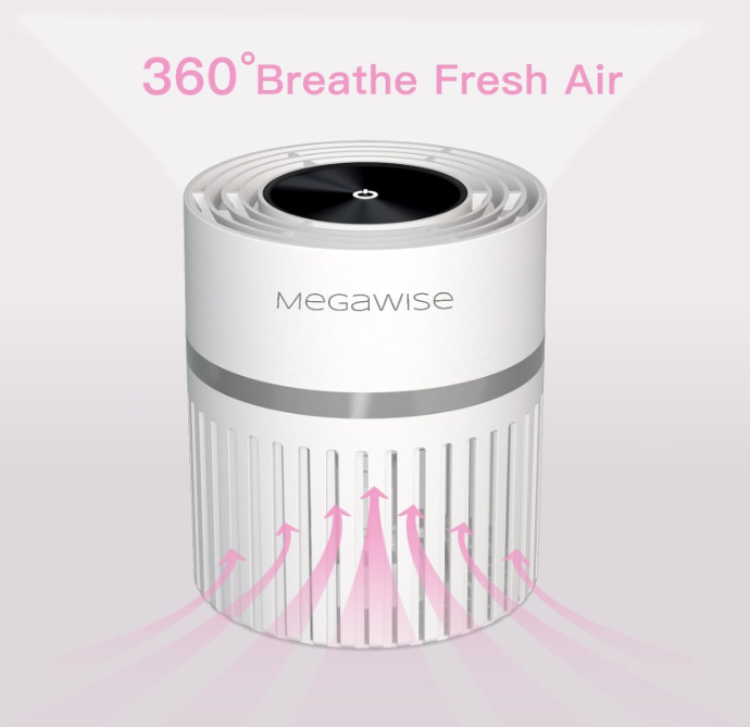 MEGAWISE Air Purifier, 215 Sq Ft Coverage, True HEPA Filter, Air Monitor