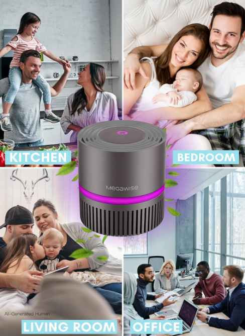 MEGAWISE H13 HEPA Air Purifier for Home & Office, Desktop Air Cleaner with True HEPA Filter, Ultra-Quiet, Compact Design – EPI810 (No Light)