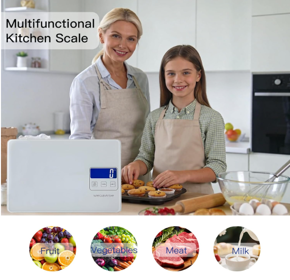 MEGAWISE Digital Kitchen Scale, 33lbs Food Scale with Precise Measurement