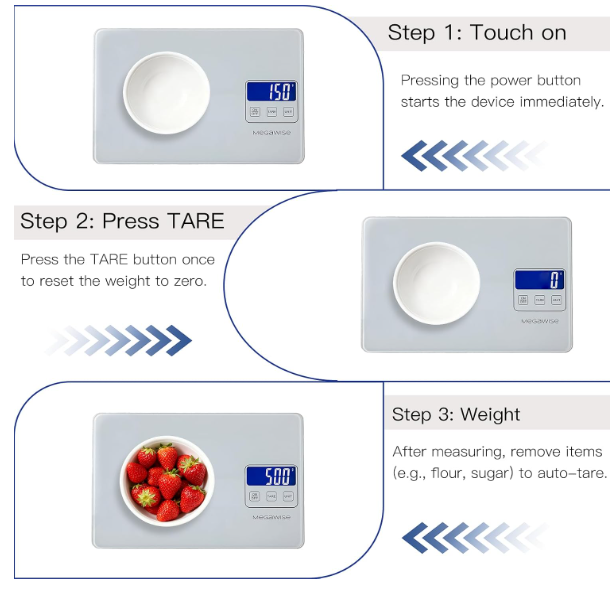 MEGAWISE Digital Kitchen Scale, 33lbs Food Scale with Precise Measurement