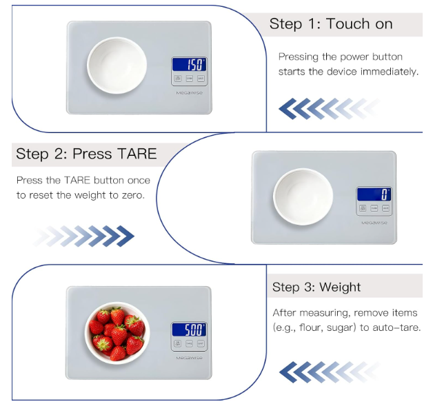 MEGAWISE Digital Kitchen Scale, 33lbs Food Scale with Precise Measurement