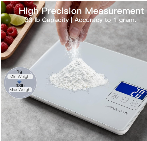 MEGAWISE Digital Kitchen Scale, 33lbs Food Scale with Precise Measurement