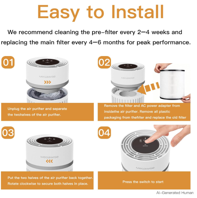 MEGAWISE HEPA Air Purifier 2 Pack,Quiet Compact Air Cleaner for Home&Office