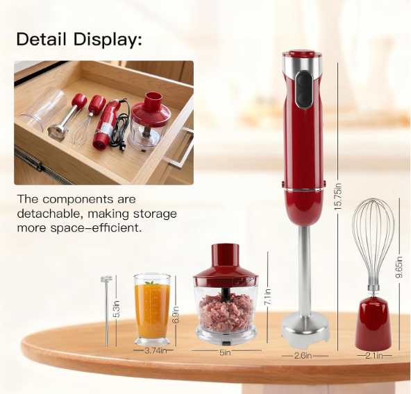 MEGAWISE Hand Blender, 5-in-1 Variable Speed for Soups, Smoothies & Baking
