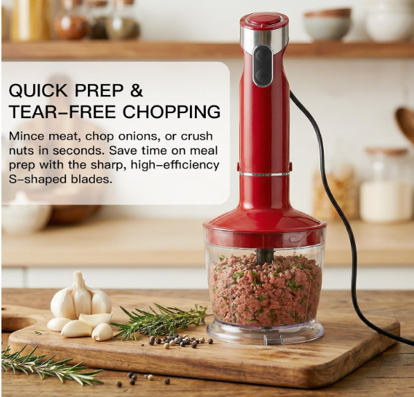 MEGAWISE Hand Blender, 5-in-1 Variable Speed for Soups, Smoothies & Baking
