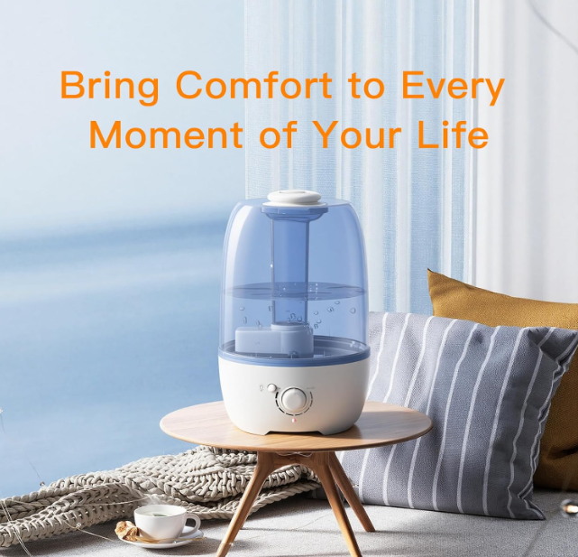 MEGAWISE APJ803 Cool Mist Humidifier, 3.2L Large Capacity, White, US Plug Ultrasonic Humidifier for Bedroom Home Office