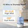 MEGAWISE APJ803 Cool Mist Humidifier, 3.2L Large Capacity, White, US Plug Ultrasonic Humidifier for Bedroom Home Office