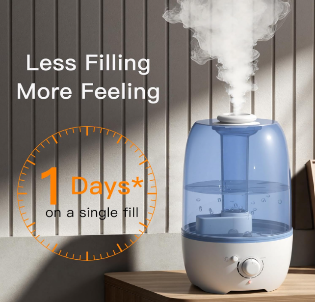 MEGAWISE APJ803 Cool Mist Humidifier, 3.2L Large Capacity, White, US Plug Ultrasonic Humidifier for Bedroom Home Office