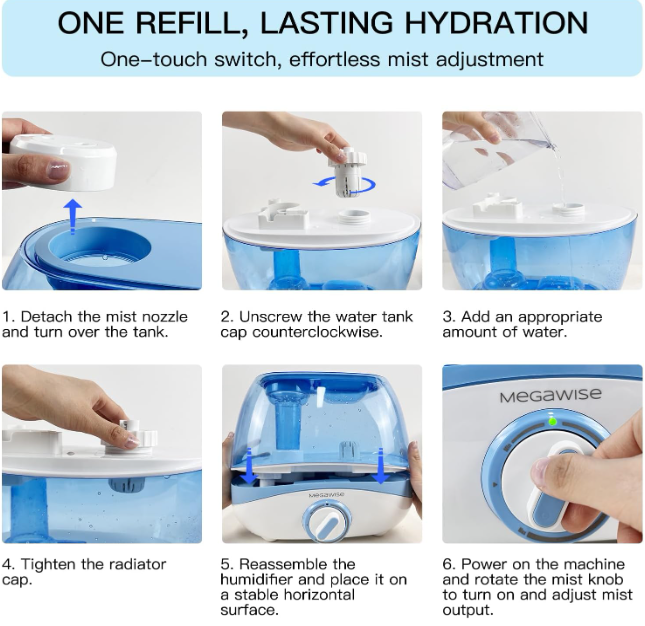 MEGAWISE 5L Cool Mist Humidifier for Bedroom & Home