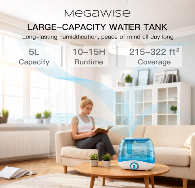 MEGAWISE 5L Cool Mist Humidifier for Bedroom & Home