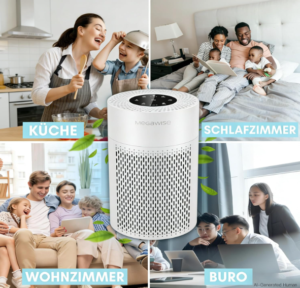 MEGAWISE Air Purifier for Home, True HEPA Filter, Auto Mode, 216 Sq Ft
