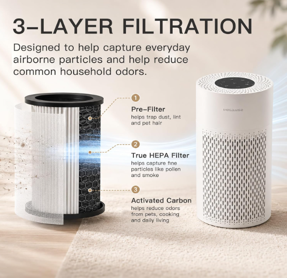 MEGAWISE Air Purifier for Home, True HEPA Filter, Auto Mode, 216 Sq Ft